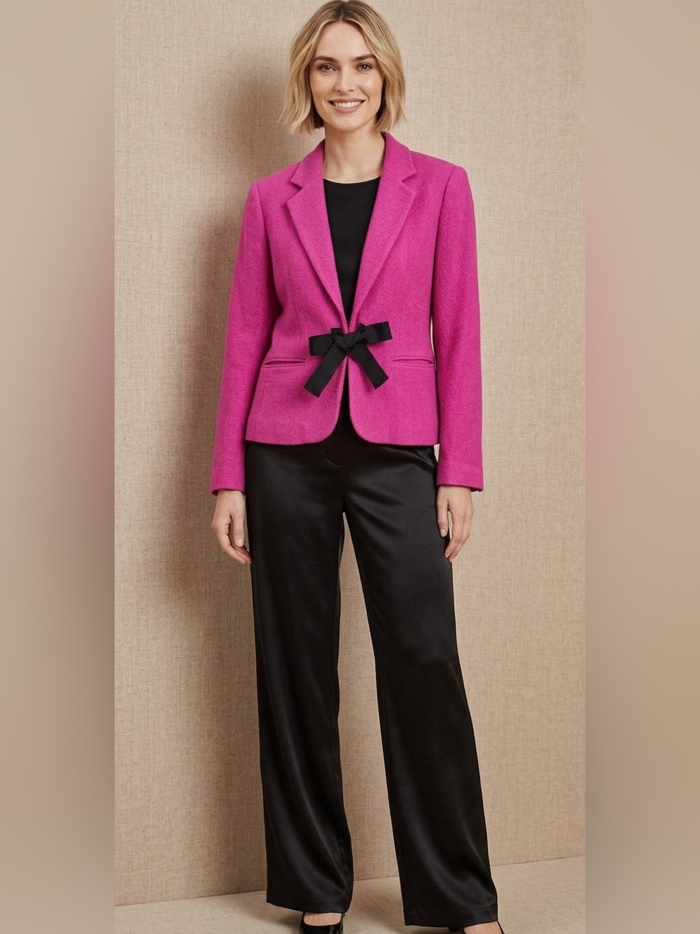 VTG Lilly Pulitzer size M Vibrant Pink Blazer jacket with Black Bow